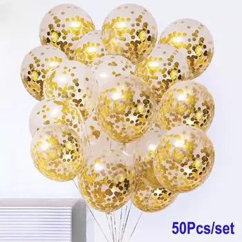 50 шт., золотые блестящие конфетти из фольги, латексные шары, гелиевые прозрачные воздушные шары, украшение для вечеринки 50pcs розового золота