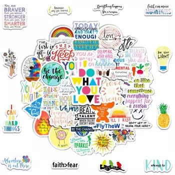 50 штук Маленький размер 4 см Вдохновляющий английский слоган Наклейка на чемодан Съемная без клея Водонепроницаемая наклейка для граффити Партия