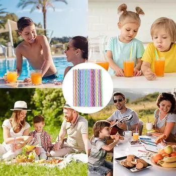 50 штук пластиковых трубочек для питья длиной 8 дюймов, разноцветные полосатые складные One Size синий