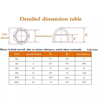 50 штук в пакете M4 M5 M6 M8 M10 M12 Болт Гайка Купол Защитный колпачок Крышка Открытый шестигранный пластик M4 size7mm