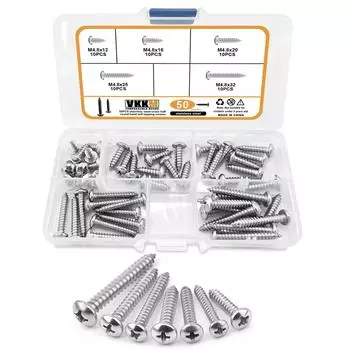 50 шурупов по дереву с полукруглой головкой и крестообразным шлицем из нержавеющей стали, M4.8X (12/16/20/25/35), саморезы