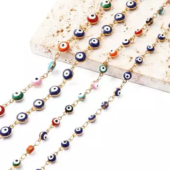 50 см 18 К позолоченные овальные бусины сглаза, смоляные разделительные бусины, медная цепочка с крестом, ожерелье «сделай сам», для ювелирных изделий 7mm 0.5meter королевский синий