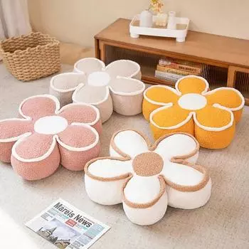 50 см 5-лепестковый цветок подушка для сиденья набивное растение красочная плюшевая подушка диван кресло декор для женщин женщин детей модный подарок 50x50cm белый