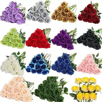 50 см букет искусственных цветов, красная бархатная искусственная роза для свадьбы, украшения домашнего стола, подарка на Рождество и День святого Валентина темно-зеленого