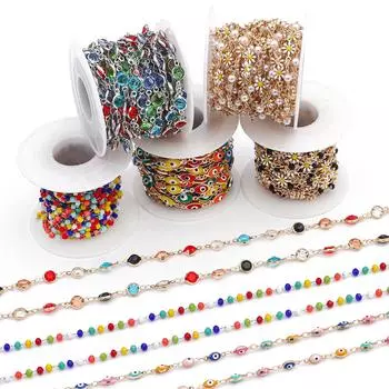 50 см, цепочка ручной работы, цветок ромашки, сглаз, стразы, цепочка из бисера с кристаллами для ожерелья, браслета, сделай сам, фурнитура для изготовления ювелирных изделий 06