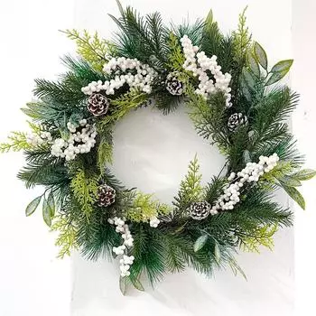 50 см Рождественское украшение Белый деревенский стиль Южноамериканская имитация сосновой хвои Белый можжевельник лиственный венок 50cm