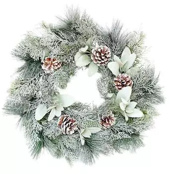 50 см Сосновые иглы вперемешку с сосновыми шишками Листья овечьего уха из ПЭ Покрашенные белой краской Рождественские украшения Имитация листьев кипариса 50Cm/515g