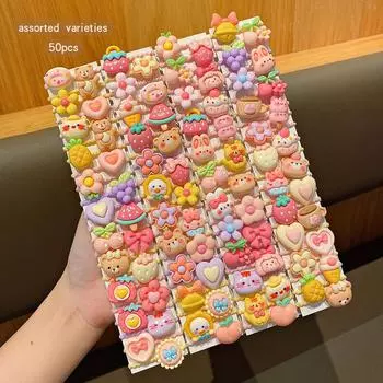 50 стилей случайных мультяшных милых резинок для волос, подходящих для ежедневного использования с кольцами для волос и аксессуарами