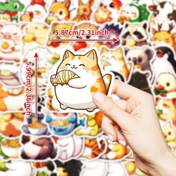 50 Супер Милых Расписанных Вручную Наклеек Граффити Кошка Ест Рыбу Детские Мультяшные Наклейки