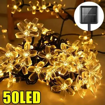 50 светодиодных солнечных лампочек для цветения вишни, 8 режимов освещения, водонепроницаемое садовое газонное проходное декоративное праздничное уличное рождественское освещение, декор 20LED colour