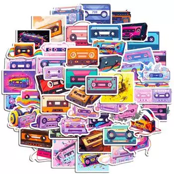 50 Tape Stickers Temu Pop Cd Music Creative Tape Cartoon Player Stickers