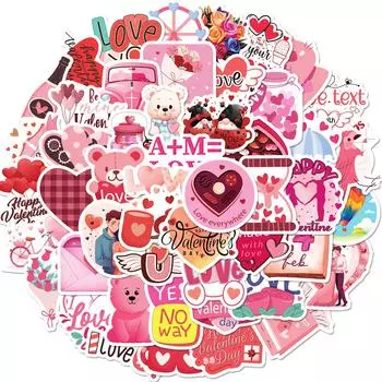 50 Valentine S Day Stickers Ins Wind Personality Cartoon Sweet Valentine S Day Graffiti Laptop Stationery Stickers