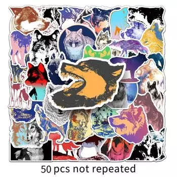 50 Водонепроницаемых стикеров граффити с волками, Модные дизайны животных для скейтбордов, бутылок для воды и чемоданов