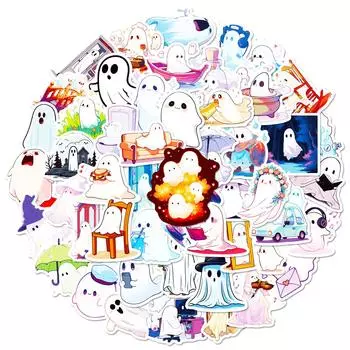 50 White Ghost Stickers Cartoon Wind Ghost Gathering Ghost Dancing Ghost Series Graffiti Stickers
