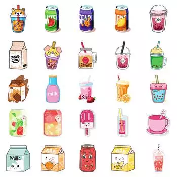 50 Забавных Наклеек Молочный Чай Сода Без Повторов Pp Водонепроницаемая Декоративная Наклейка Сделай Сам Скейтборд Холодильник Пачка