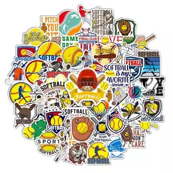 50 Желтых Наклеек для Софтбола Наклейки для Софтбола Скейтборд Гитара Багаж Водонепроницаемые Наклейки