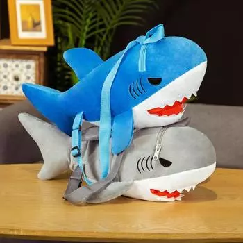 50Cm Cute Plush Shark Backpack Toys For Children Cartoon Sea Animal Shark Schoolbag Kawaii Gift For Kids синий