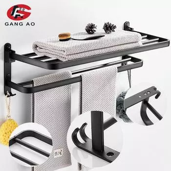 50CM Matte Black Double Towel Bars Bathroom Towel Hanger Space Aluminum Bathroom Accessories Towel Rack Towel Ring Toilet Brush