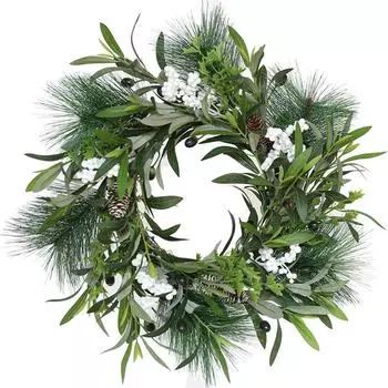 50Cm Olive Branch Pine Needle White Wreath Summer Spring Product Festival Dress Hanging Wreath Door Hanging Simulation 50cm/350g