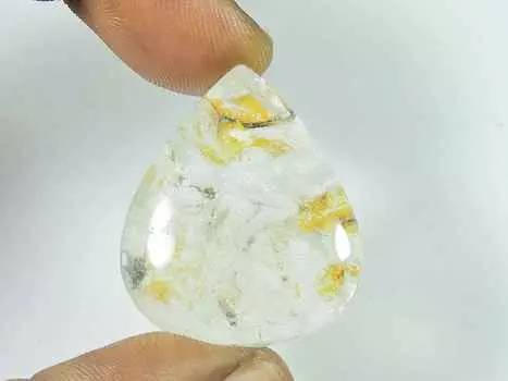 50Cts. Lodolite Garden Quartz Pear Crystal Cabochon Loose Gemstone 27X33X7MM SK-3370