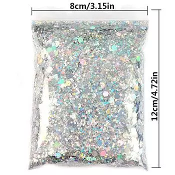 50G голографический смешанный шестиугольный блестящий серебряный блестящий лазерный блеск тонкая пленка DIY дизайн украшения для ногтей