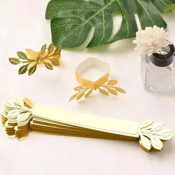 50Pc Gold Leaves Napkin Buckle, Reflective Gold Leaf-Shaped Paper Napkin Holder Rings for Dinner Party Celebration Table Decor