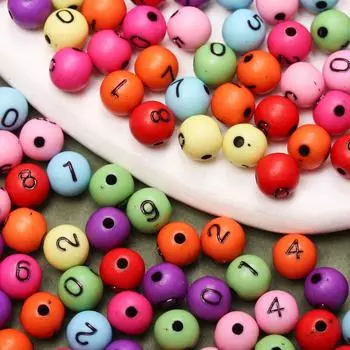 50Pcs 7.5mm Round Digital Number Acrylic Colorful Beads for Jewelry Making Beaded Materials Handmade Jewelry Accessory