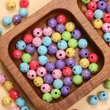 50pcs 7.5mm Round Star-Patterned Straight Hole Acrylic Loose Beads For Jewelry Making DIY Bracelet Necklace Earrings Handmade Accessories