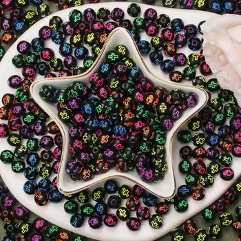 50Pcs Acrylic Spacer Beads Circular Cross Pattern Spacer Beads Handmade DIY And Decorative Diameter 7mm