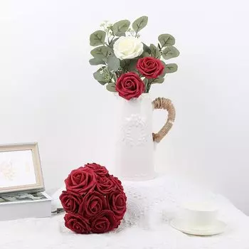 50Pcs Artificial Flowers Faux Foam Rose Faux Rose Flower Fake Rose with Stem DIY Wedding Bouquet Bridal Shower Centerpiece Floral Arrangement Party 50pcs чистый белый