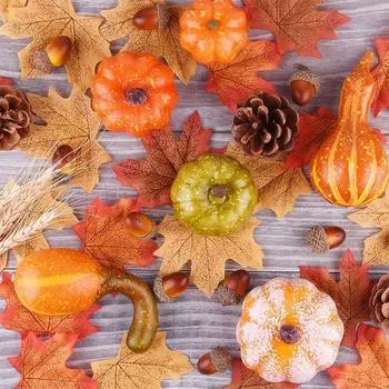 50Pcs Artificial Pumpkin Autumn Winter Fall Wreath Simulate Plastic Fake Fruits Acorns Pine Cones For Home Party DIY Decorations