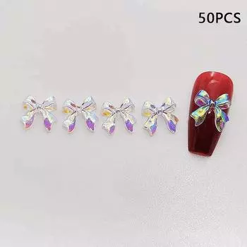 50Pcs/Bag 3D Bowknot Nail Art Decoration Colorful Aurora Super Fairy Bow Nail Art Charms Girl Diy Manicure Accessories белый