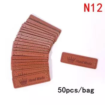 50Pcs Brown Made With Heart Pu Кожа Этикетка ручной работы Теги Diy Швейные ремесла Crown
