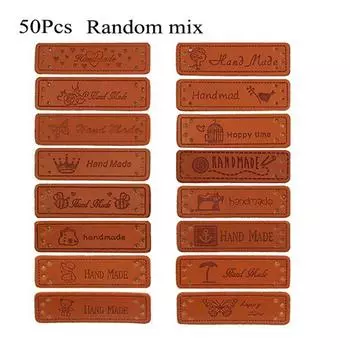 50Pcs Brown Made With Heart Pu Кожа Этикетка ручной работы Теги Diy Швейные ремесла Sun flower