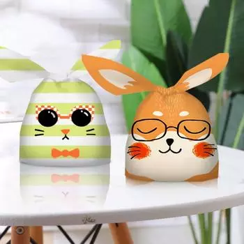 50Pcs Cartoon Rabbit Ears Plastic Bags Dessert Baking Snowflake Crisp Nougat Children Birthday Gift Packaging 13.8x22cm