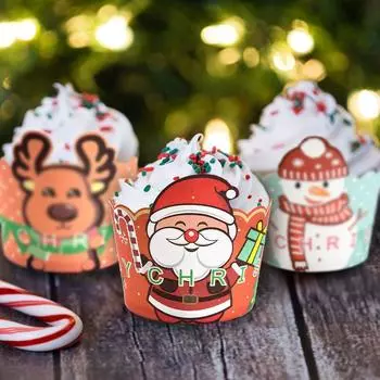 50Pcs Christmas Cupcake Linner Cartoon Santa Claus Muffin Paper Cups Christmas Party Cake Decoration Supplies Kids Favors Santa Claus-50pcs