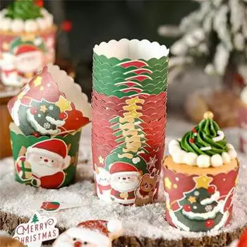50pcs Christmas Cupcake Wrapper Santa Claus Snowman Elk Cake Cups Disposable Oven Air Fryer Baking Liner Christmas Party Decor