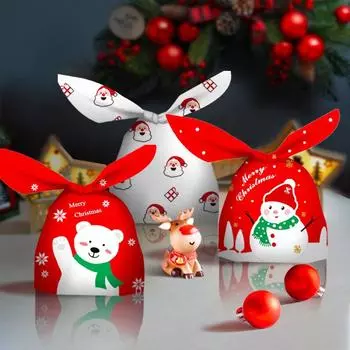 50Pcs Christmas Snowman Santa Claus Rabbit Ears Bags DIY Snowflake Nougat Candy Xmas Party Gift Packaging 18x30cm