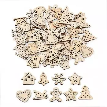 50Pcs Christmas Wooden Ornaments Unfinished Wood Slices Xmas Tree Pendants Navidad Home Decoration 2025 New Year DIY Crafts Gift