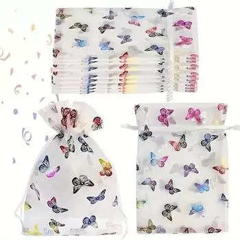 50 шт. Элегантные сетчатые мешочки на шнурке с бабочками - Идеально подходят для упаковки ювелирных изделий, конфет и подарков - Дизайн с двойной завязкой для надежного хранения 50pcs
