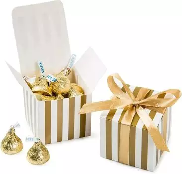 50pcs Gift Box Square Small Plain Craft Sweets Box Box Packaging Wrapping Box Chocolate Accessory Case Assembly Type Natural Simple Stripe Gold 5.5cm