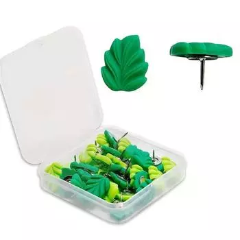50pcs Green Leaves Shape Colored Push Pins Plastic PP Metal Push Pins Office Binding Supplies 50pcs