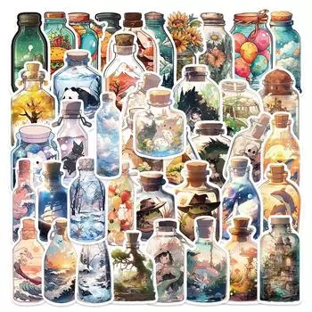 50pcs INS Drink Bottle Anime Cartoon Things Stickers for Party Skateboard Scrapbooking Laptop Suitcase Decals