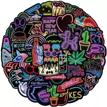 50PCS INS Мультфильм Неон Свет Наклейки Смешные VSCO Девушка DIY Игрушка Гитара Мотоцикл Чемодан Наклейка Граффити Наклейка F5 50Pcs