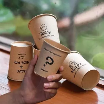 50pcs Kraft Paper Cups Simple Coffee Cups Cowhide Color Anti-scalding 4 Mixed Types 250ml/9oz
