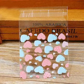50Pcs/lot Cute Heart Theme Candy Cookie Bags Wedding Birthday Party Candy Buscuit Packaging Bag Christmas Plastic Gift Bags 7x7cm