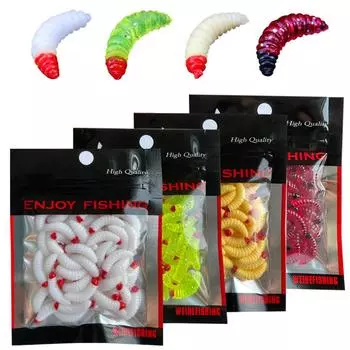 50pcs Maggot Soft Fishing Bait 2cm PVC Grub Lure Smell Glow Shrimps Fishing Bread For Night Fishing Outdoor Fishing Accessories красный