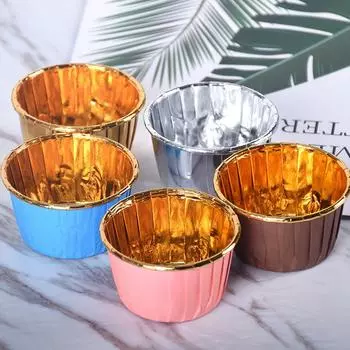 50pcs Medium Cupcake Oilproof Cake Liner Baking Tool Cup Tray Case Wedding Xmas New Year Party Golden Muffin Wrapper Paper