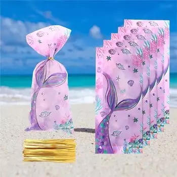 50 шт. сумок для конфет в стиле русалки, упаковка для печенья, сумка для подарка на день рождения в стиле русалки