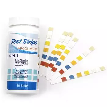 50pcs Multipurpose Water Test PH Strips 6-in-1 Residual Chlorine Value Alkalinity Hardness Tester Easy Detection for Pool Spa CHINA